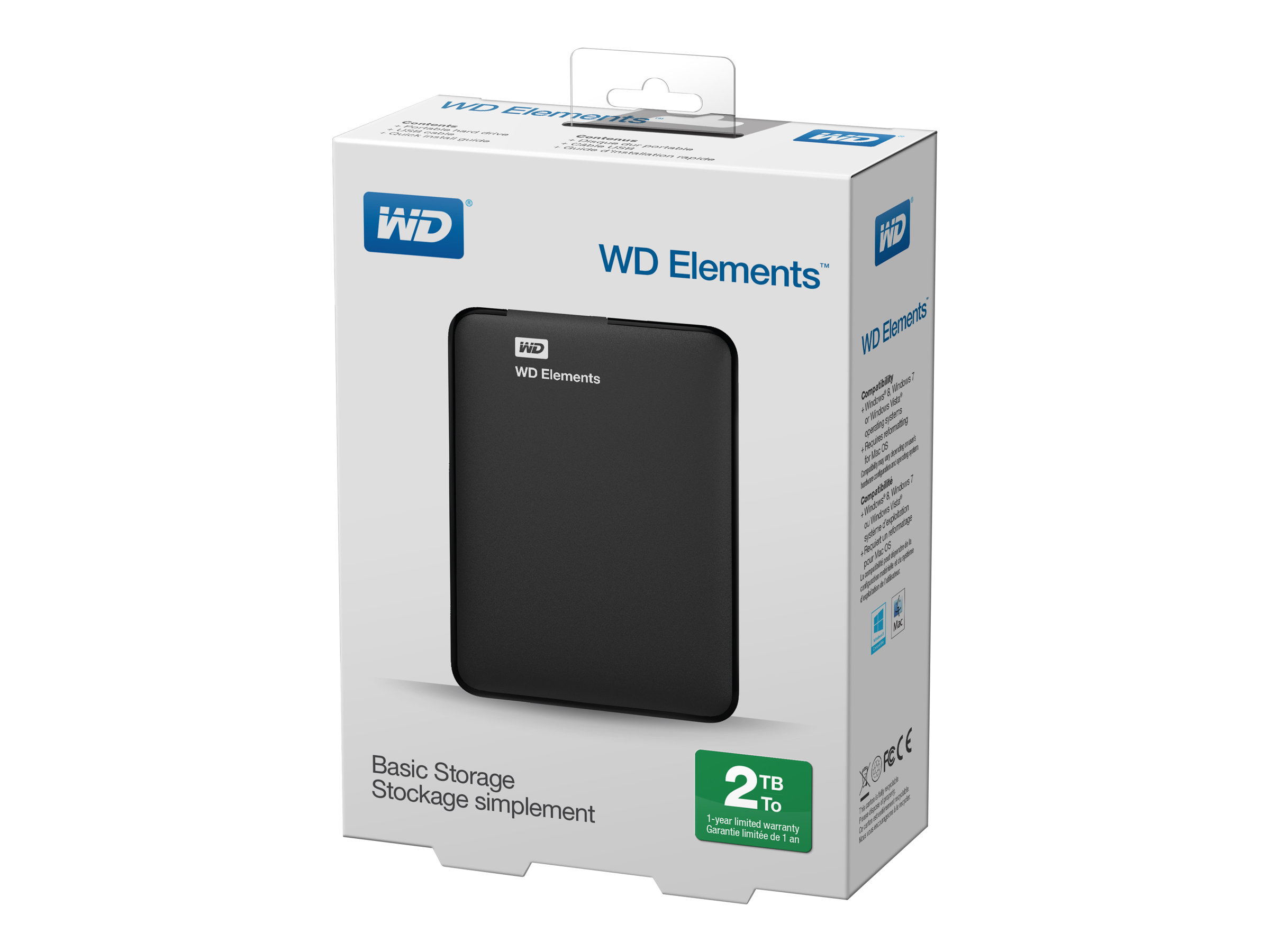 Wd Elements Portable Wdbu6y0020bbk   Harddisk   2 Tb   Ekstern (bærbar)   Usb 3.0 fra Western Digital