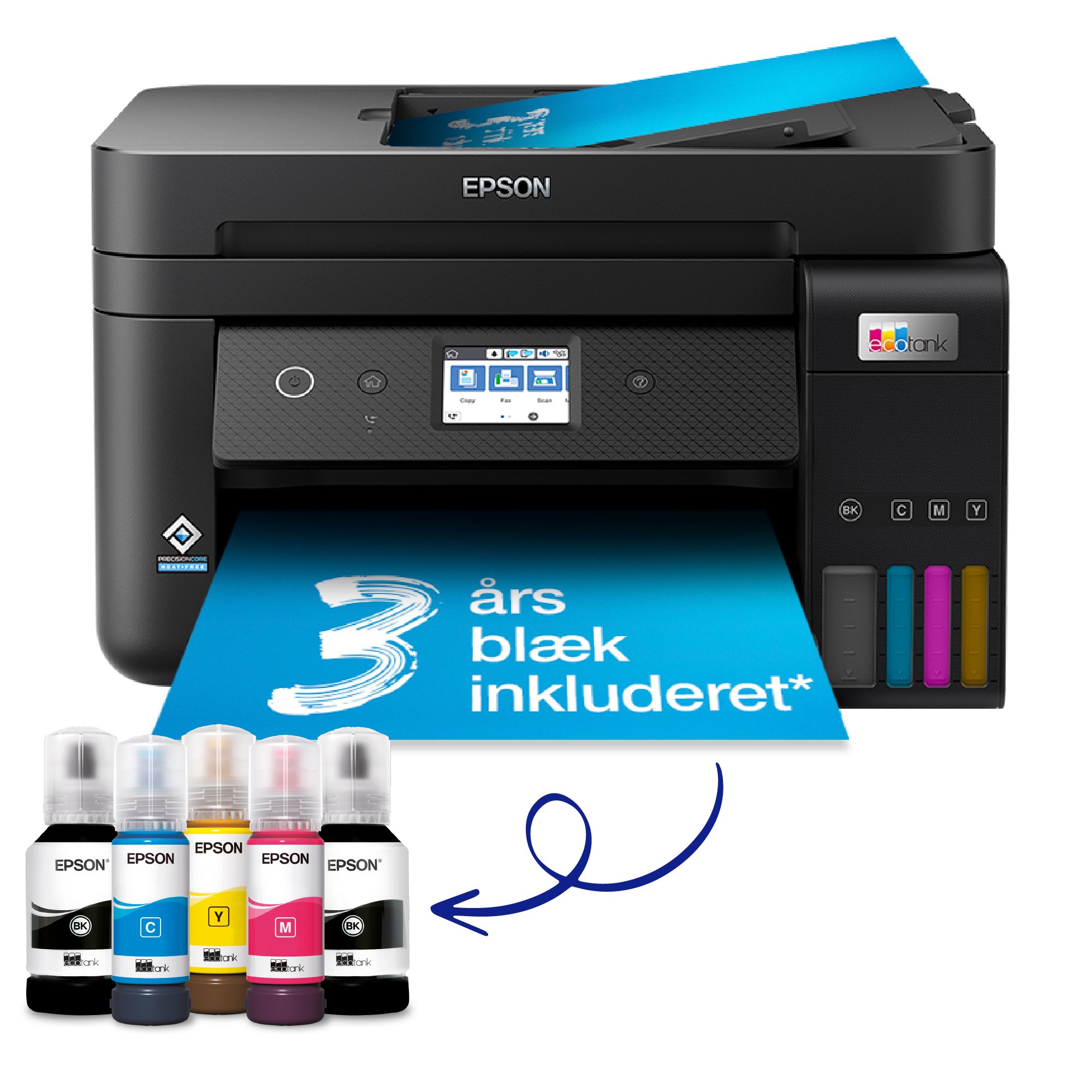 Ecotank Et 4850   Multifunktionsprinter   Farve   Blækprinter   Kan Genopfyldes   A4 (medie)   Op Til 15.5 Spm (udskriver)   250 Ark   33.6 Kbp fra Epson