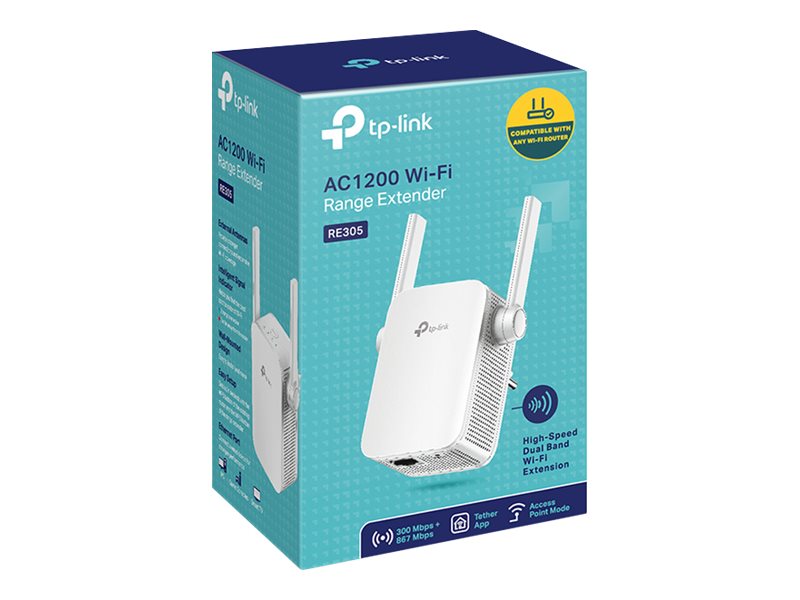 Tp Link Re305 Ac1200 Wi Fi Range Extender    Wifi Rækkeviddeforlænger   Gige   Wi Fi 5   2.4 Ghz   5 Ghz fra Tp-link