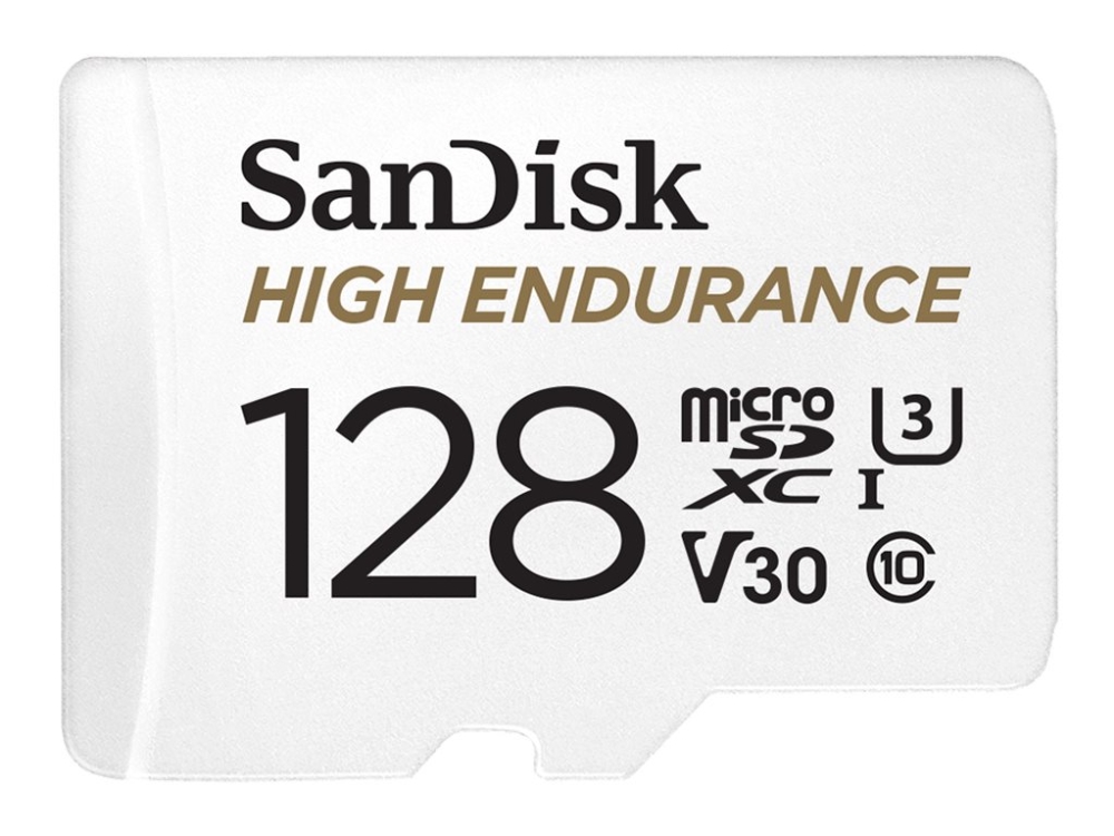 High Endurance   Flashhukommelseskort (microsdxc Til Sd Adapter Inkluderet)   128 Gb   Video Class V30   Uhs I U3   Class10   Microsdxc Uhs I fra Sandisk