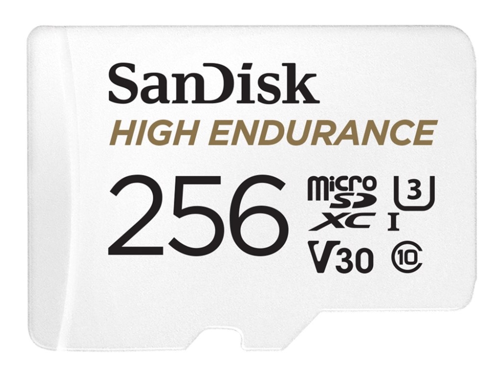 High Endurance   Flashhukommelseskort (microsdxc Til Sd Adapter Inkluderet)   256 Gb   Video Class V30   Uhs I U3   Class10   Microsdxc Uhs I fra Sandisk