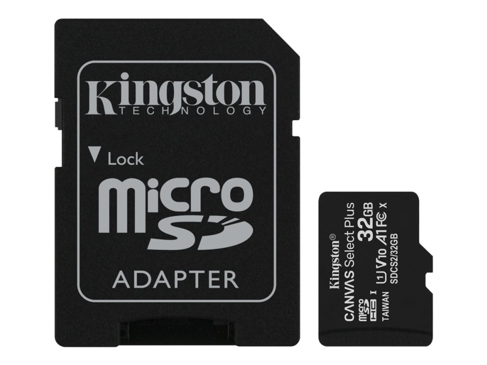 Kingston | Canvas Select Plus   Flashhukommelseskort (microsdxc Til Sd Adapter Inkluderet)   32 Gb   A1   Video Class V10   Uhs Class 1   Class10   M fra Kingston Technology