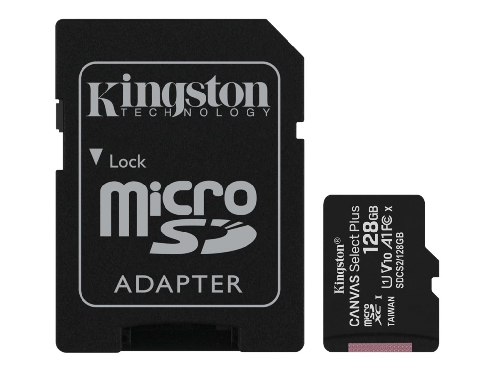 Kingston | Canvas Select Plus   Flashhukommelseskort (microsdxc Til Sd Adapter Inkluderet)   128 Gb   A1   Video Class V10   Uhs Class 1   Class10   fra Kingston Technology