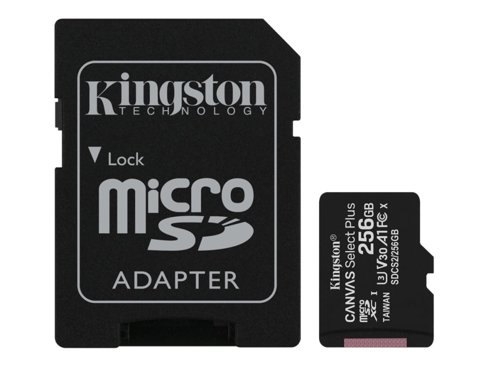 Kingston Canvas Select Plus   Flashhukommelseskort (microsdxc Til Sd Adapter Inkluderet)   256 Gb   A1   Video Class V30   Uhs Class 3   Class10   Mi fra Kingston Technology