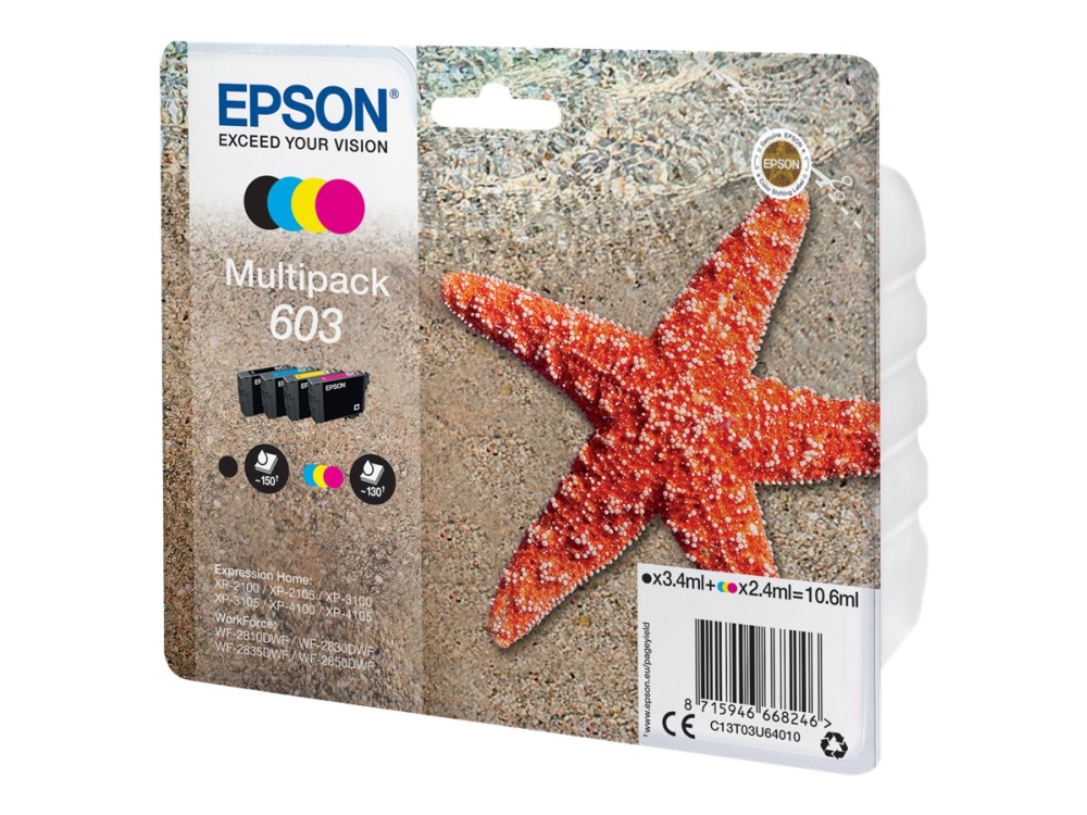 603 Multipack   4 Pakker   Sort, Gul, Cyan, Magenta   Original   Blister   Blækpatron   For Expression Home Xp 2150, 2155, 3150, 3155, 4150, 41 fra Epson