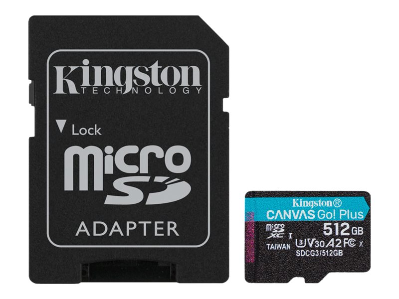 Kingston Canvas Go! Plus   Flashhukommelseskort (microsdxc Til Sd Adapter Inkluderet)   512 Gb   A2   Video Class V30   Uhs I U3   Class10   Microsdx fra Kingston Technology