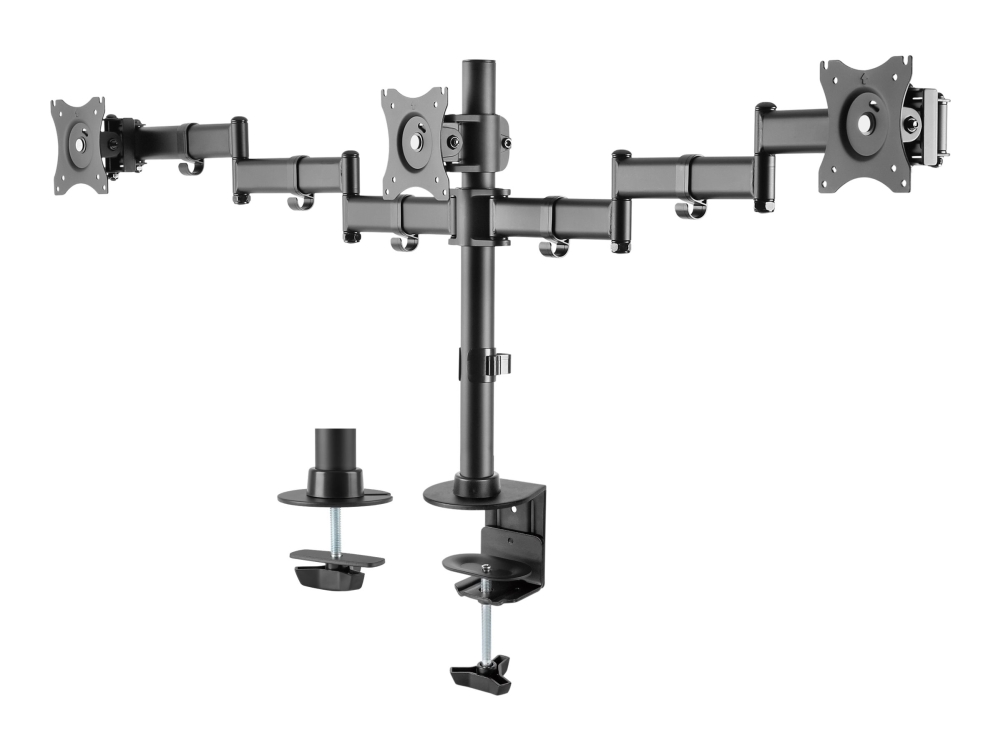Office Arm 0301   Monteringssæt   Artikulerende   For 3 Skærme   Plastik, Aluminium, Stål   Mat Sort   Skærmstørrelse: 13" 27"   Skrivebordsm fra Deltaco