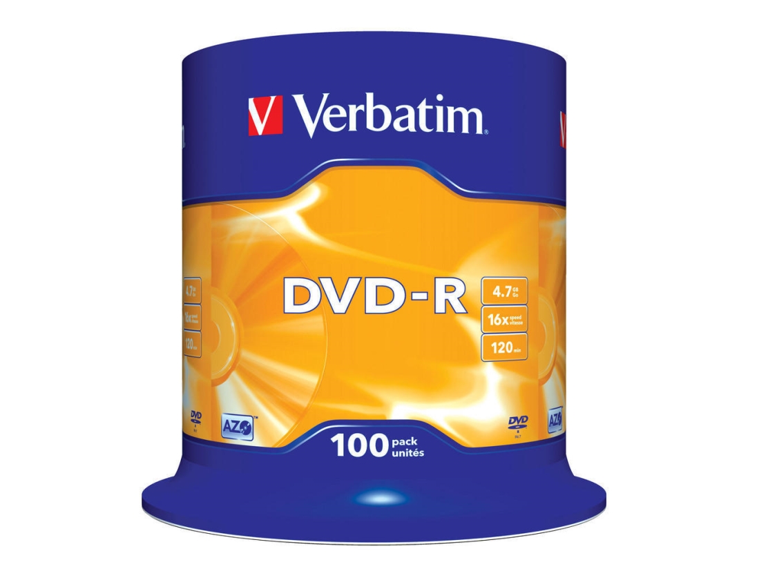 100 X Dvd R   4.7 Gb 16x   Sølvmatteret   Spindle fra Verbatim