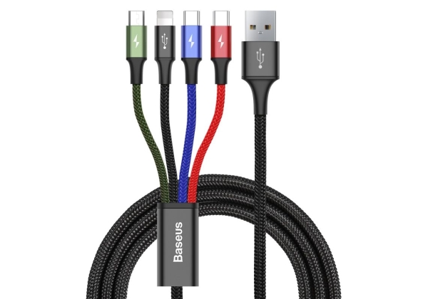 Ca1t4 B01, Sort, Usb A, Lightning + Micro Usb B + Usb C, 1,2 M, Hanstik, Hanstik fra Baseus