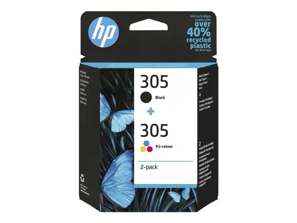 305 2 Pack Tri Color Black Original Ink Cartridge fra Hp
