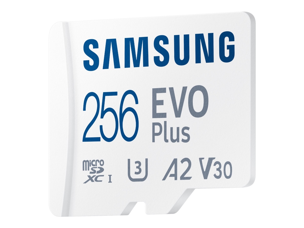 Evo Plus Mb Mc256ka   Flashhukommelseskort (microsdxc Til Sd Adapter Inkluderet)   256 Gb   A2   Video Class V30   Uhs I U3   Class10   Micro fra Samsung
