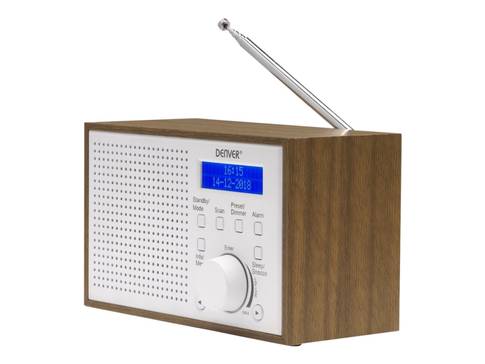 Dab 46white, Analog & Digital, Dab+,fm, 2 W, Lcd, Brun, Hvid fra Denver