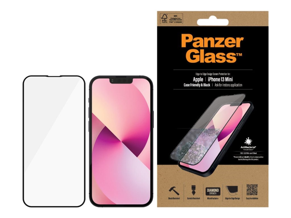 ™ | Case Friendly   Skærmbeskytter For Mobiltelefon   Edge To Edge Fit   Rammefarve Sort | Apple Iphone 13 Mini fra Panzerglass