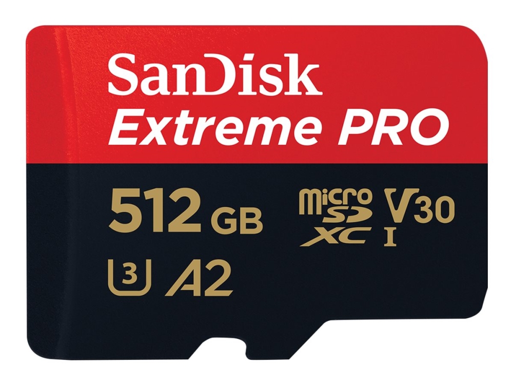 Extreme Pro   Flashhukommelseskort (microsdxc Til Sd Adapter Inkluderet)   512 Gb   A2   Video Class V30   Uhs I U3   Class10   Microsdxc Uhs fra Sandisk
