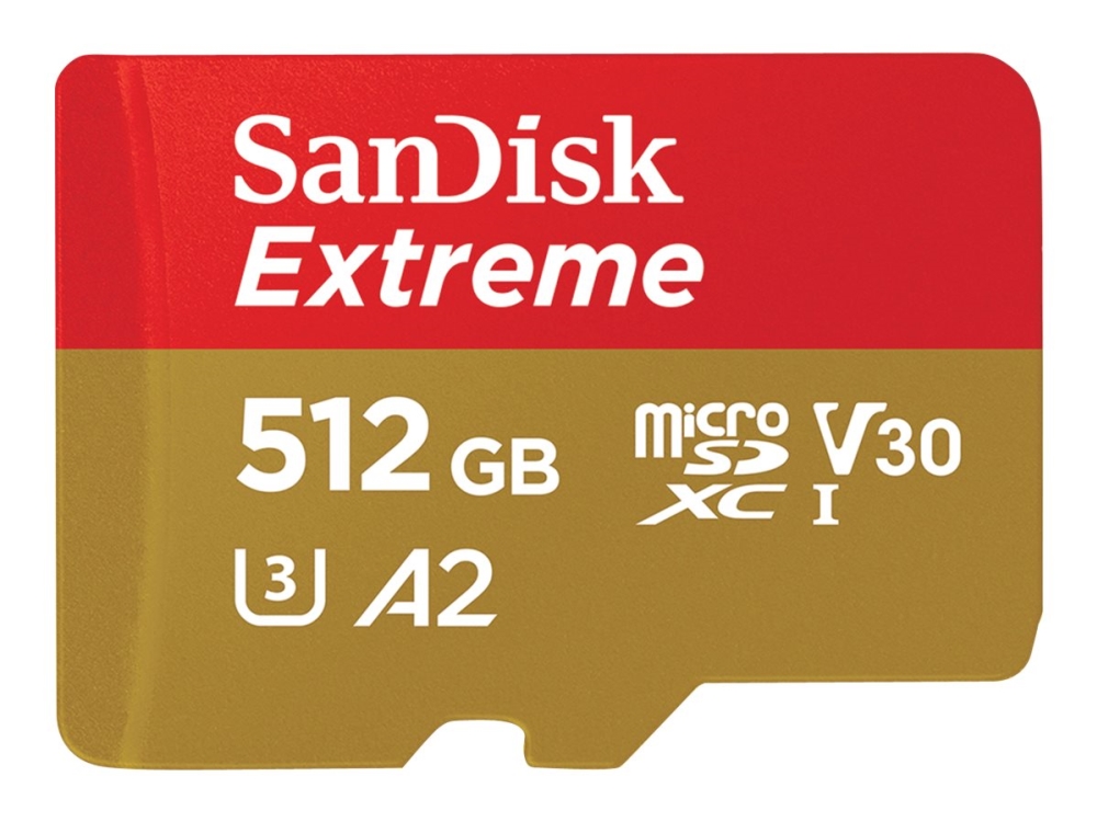 Extreme   Flashhukommelseskort (microsdxc Til Sd Adapter Inkluderet)   512 Gb   A2   Video Class V30   Uhs I U3   Class10   Microsdxc Uhs I fra Sandisk