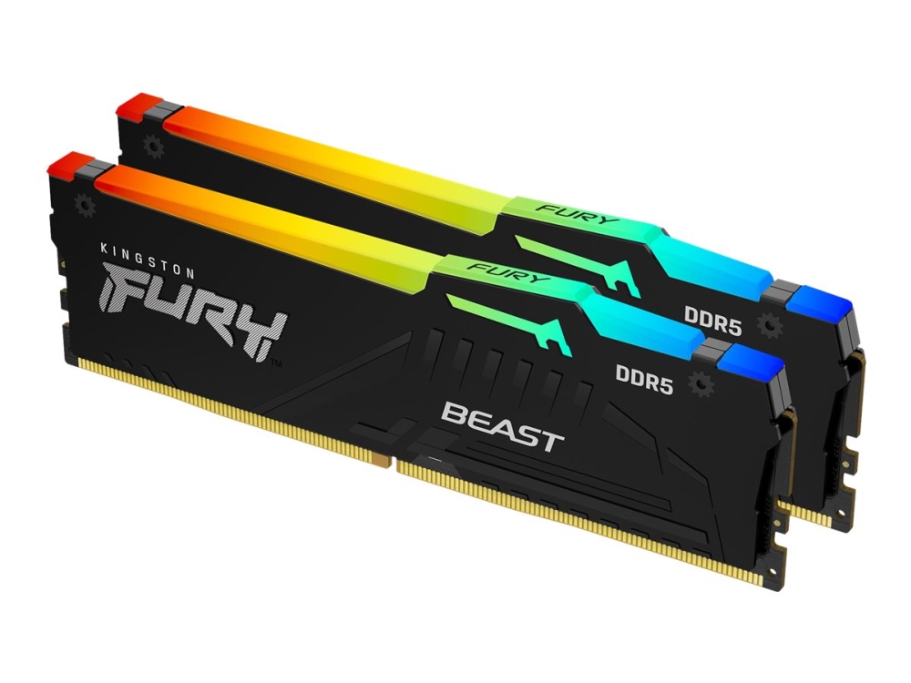 Kingston Fury Beast Rgb   Ddr5   Sæt   32 Gb: 2 X 16 Gb   Dimm 288 Pin   5200 Mhz   Pc5 41600   Cl36   1.25 V   Ikke Bufferet   On Die Ecc   Sort fra Kingston Technology