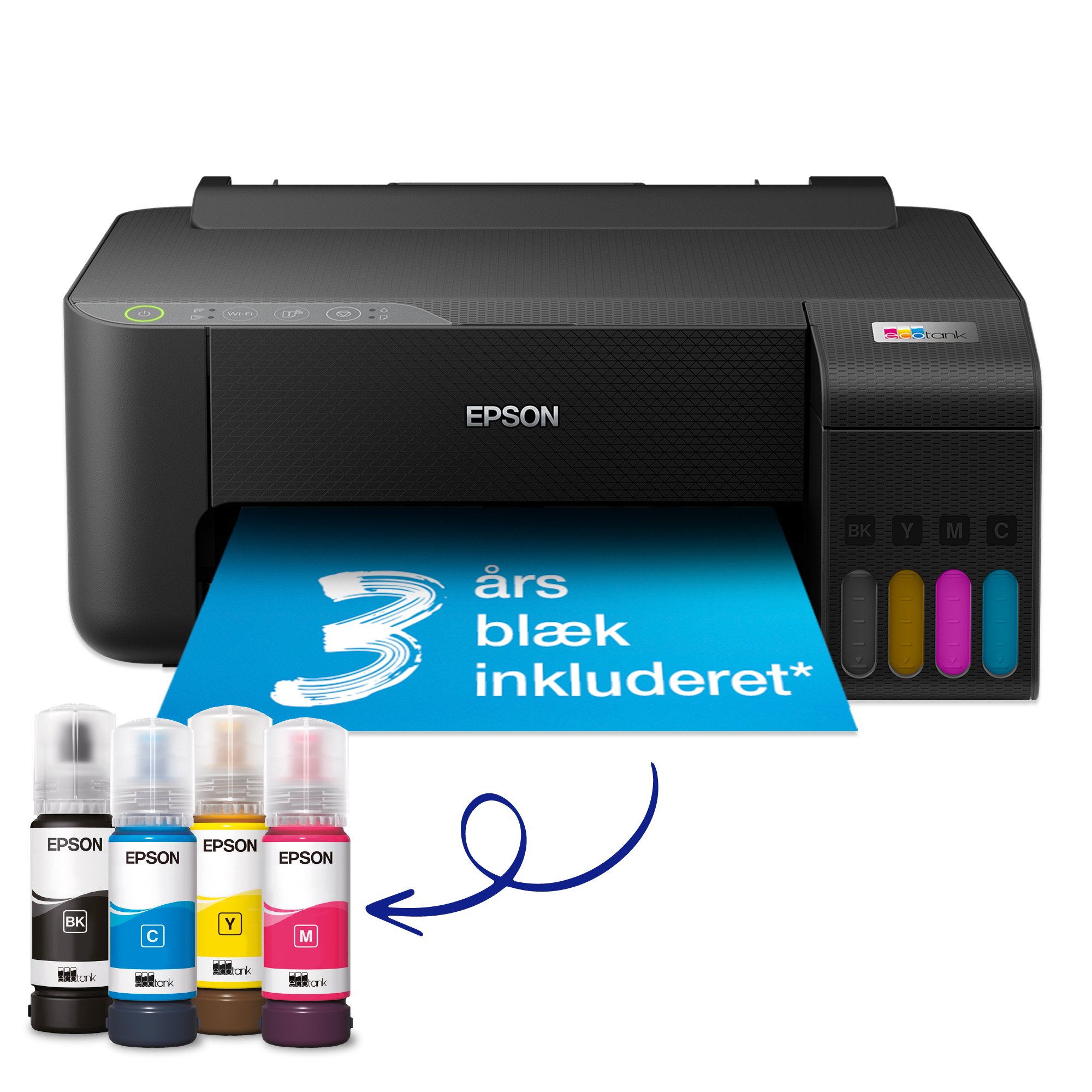 Ecotank Et 1810   Printer   Farve   Blækprinter   Kan Genopfyldes   A4   5760 X 1440 Dpi   Op Til 10 Spm (mono)   Op Til 5 Spm (farve)   Kapaci fra Epson