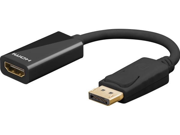 Displayport Hdmi, 0,1 M, Hdmi Type A (standard), Displayport, Hanstik, Hunstik, Sort fra Goobay
