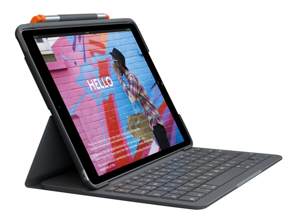 Slim Folio   Tastatur Og Folio Kasse   Trådløs   Bluetooth Le   Qwerty   Nordisk (dansk Finsk Norsk Svensk)   Oxford Grå   For Apple 10.9 In fra Logitech