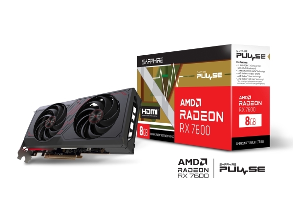 Sapphire Pulse Radeon Rx 7600   Grafikkort   Radeon Rx 7600   8 Gb Gddr6   Pcie 4.0 X8   Hdmi, 3 X Displayport fra Sapphire Technology