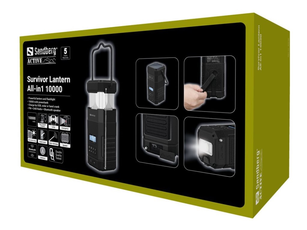 Survivor Lantern   Powerbank   10000 Mah   37 Wh   2 A (usb) fra Sandberg