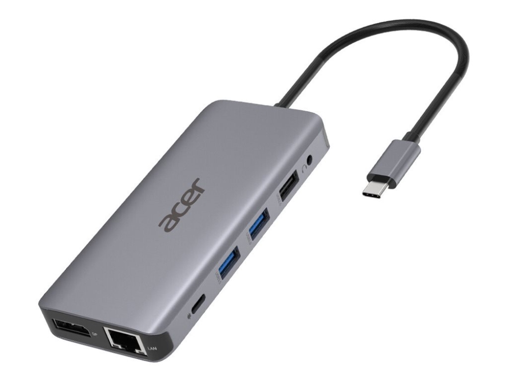 12 In 1 Type C Adapter   Dockingstation   Usb C   2 X Hdmi, Dp   Gige   Sølv fra Acer