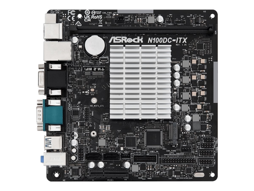 N100dc Itx   Bundkort   Mini Itx   Intel N Series N100   Gigabit Lan   Onboard Grafik   Hd Audio (8 Kanaler) fra Asrock