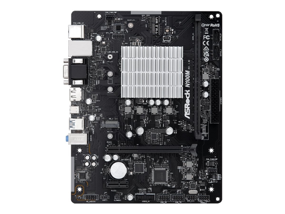 N100m   Bundkort   Micro Atx   Intel N Series N100   Usb 3.2 Gen 1, Usb 3.2 Gen 2   Gigabit Lan   Onboard Grafik   Hd Audio (8 Kanaler) fra Asrock