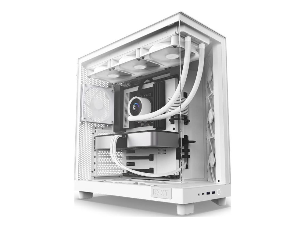 H Series H6 Flow   Mid Tower   Atx   Sidepanel Med Vindue (hærdet Glas)   Ingen Strømforsyning   Hvidmatteret   Usb Lyd fra Nzxt
