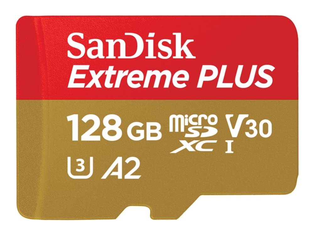 Extreme Plus   Flashhukommelseskort (microsdxc Til Sd Adapter Inkluderet)   128 Gb   A2   Video Class V30   Uhs I U3   Class10   Microsdxc Uh fra Sandisk