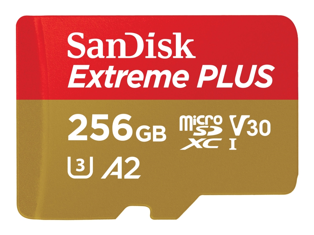 Extreme Plus   Flashhukommelseskort (microsdxc Til Sd Adapter Inkluderet)   256 Gb   A2   Video Class V30   Uhs I U3   Class10   Microsdxc Uh fra Sandisk