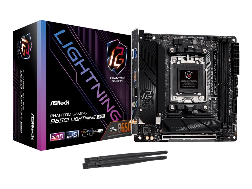 Phantom Gaming B650i Lightning Wifi   Bundkort   Mini Itx   Socket Am5   Amd B650 Chipset   Usb C 3.2 Gen2, Usb C 3.2 Gen 1, Usb 3.2 Gen 2, Us fra Asrock