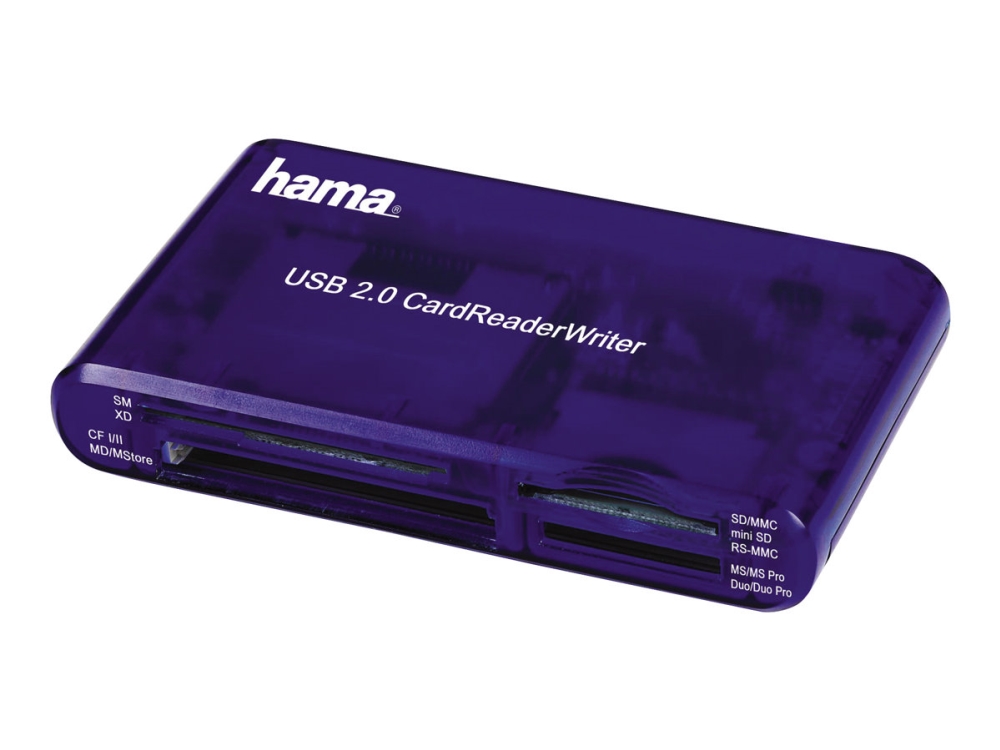 Usb 2.0 30 In 1 Cardreaderwriter   Kortlæser   35 I 1 (cf 1, Cf Ii, Ms, Ms Pro, Microdrive, Mmc, Sd, Sm, Ms Duo, Xd, Ms Pro Duo, Rs Mmc)   Usb 2 fra Hama