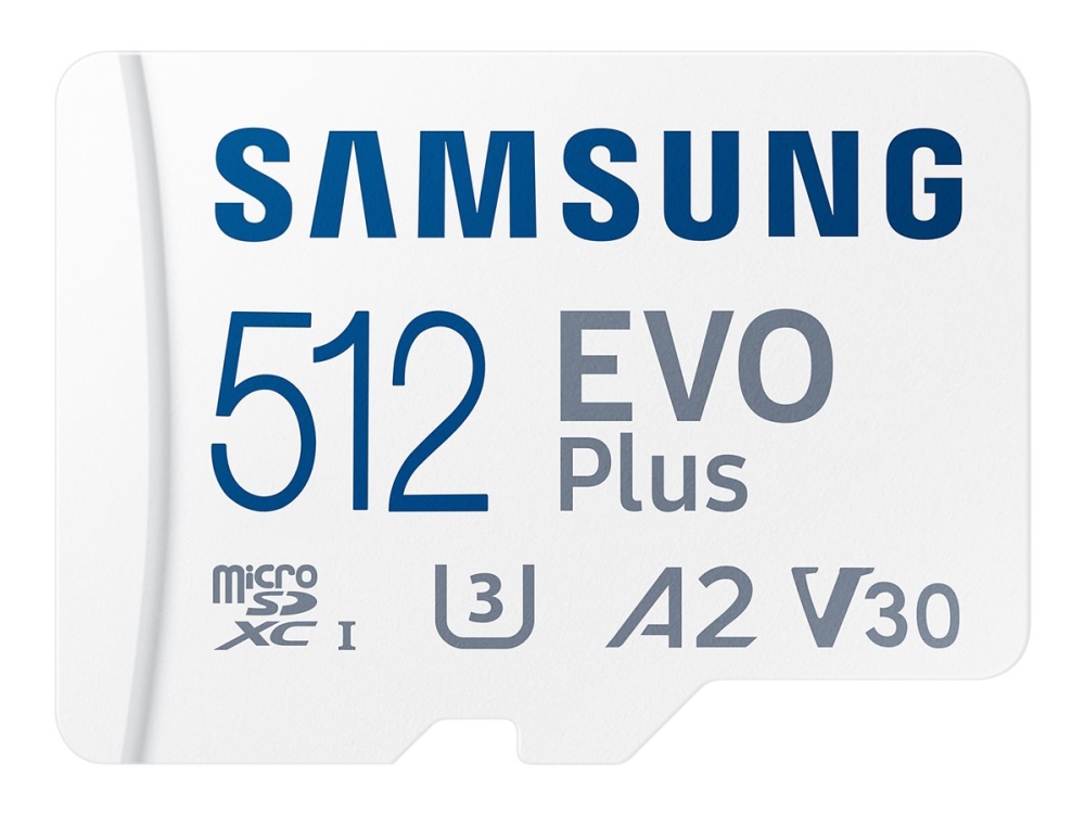 Evo Plus Mb Mc512s   Flashhukommelseskort (microsdxc Til Sd Adapter Inkluderet)   512 Gb   A2   Video Class V30   Uhs I U3   Class10   Micros fra Samsung