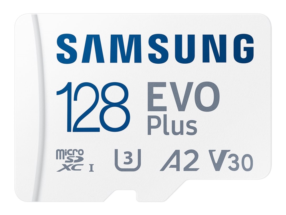Evo Plus Mb Mc128s   Flashhukommelseskort (microsdxc Til Sd Adapter Inkluderet)   128 Gb   A2   Video Class V30   Uhs I U3   Class10   Micros fra Samsung