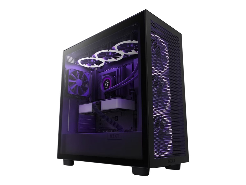 H Series H7 Flow   Mid Tower   Atx   Sidepanel Med Vindue (hærdet Glas)   Ingen Strømforsyning   Mat Sort   Usb Lyd fra Nzxt