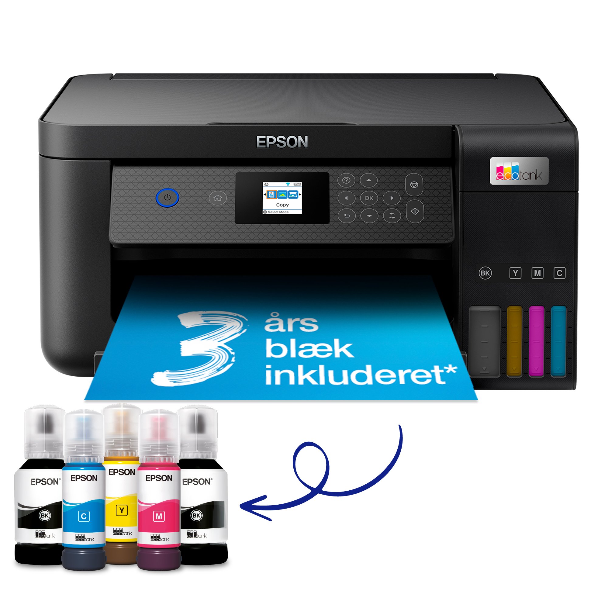 Ecotank Et 2850   Multifunktionsprinter   Farve   Blækprinter   A4 (medie)   Op Til 10.5 Spm (udskriver)   100 Ark   Wi Fi, Usb   Sort fra Epson