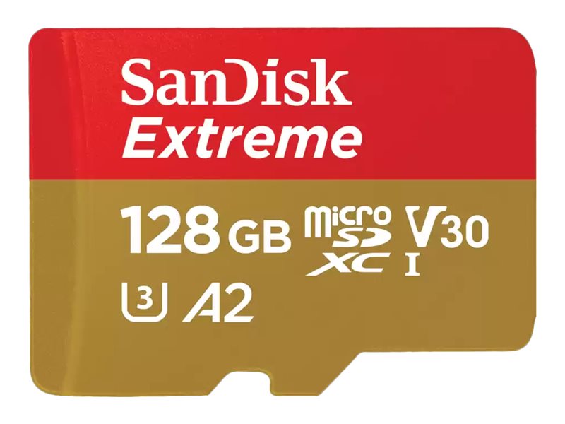 Extreme   Flashhukommelseskort (microsdxc Til Sd Adapter Inkluderet)   128 Gb   A2   Video Class V30   Uhs I U3   Class10   Microsdxc Uhs I fra Sandisk
