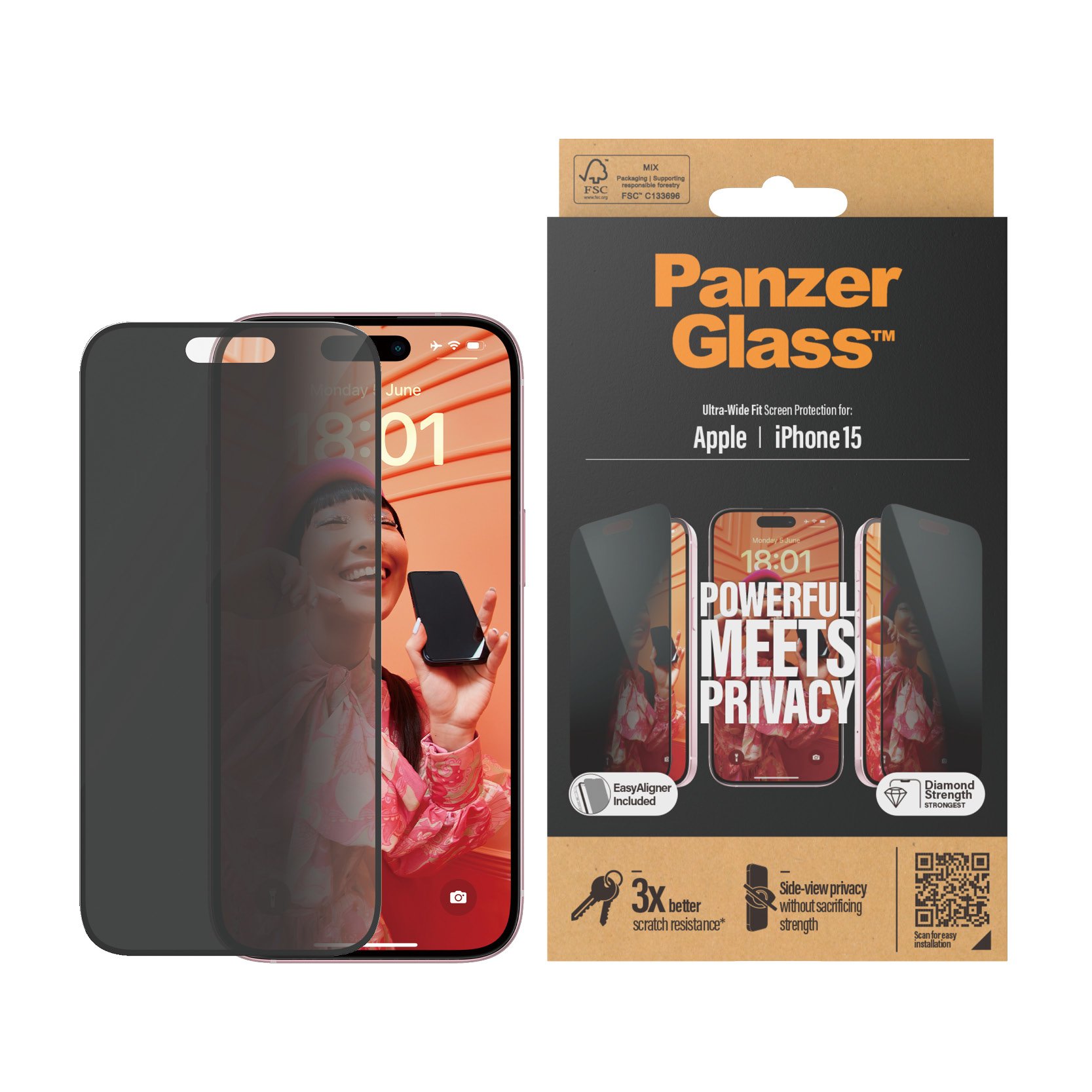 ™ | Privacy Edition   Skærmbeskyttelse   Ultra Wide Fit  | Apple Iphone 15 fra Panzerglass