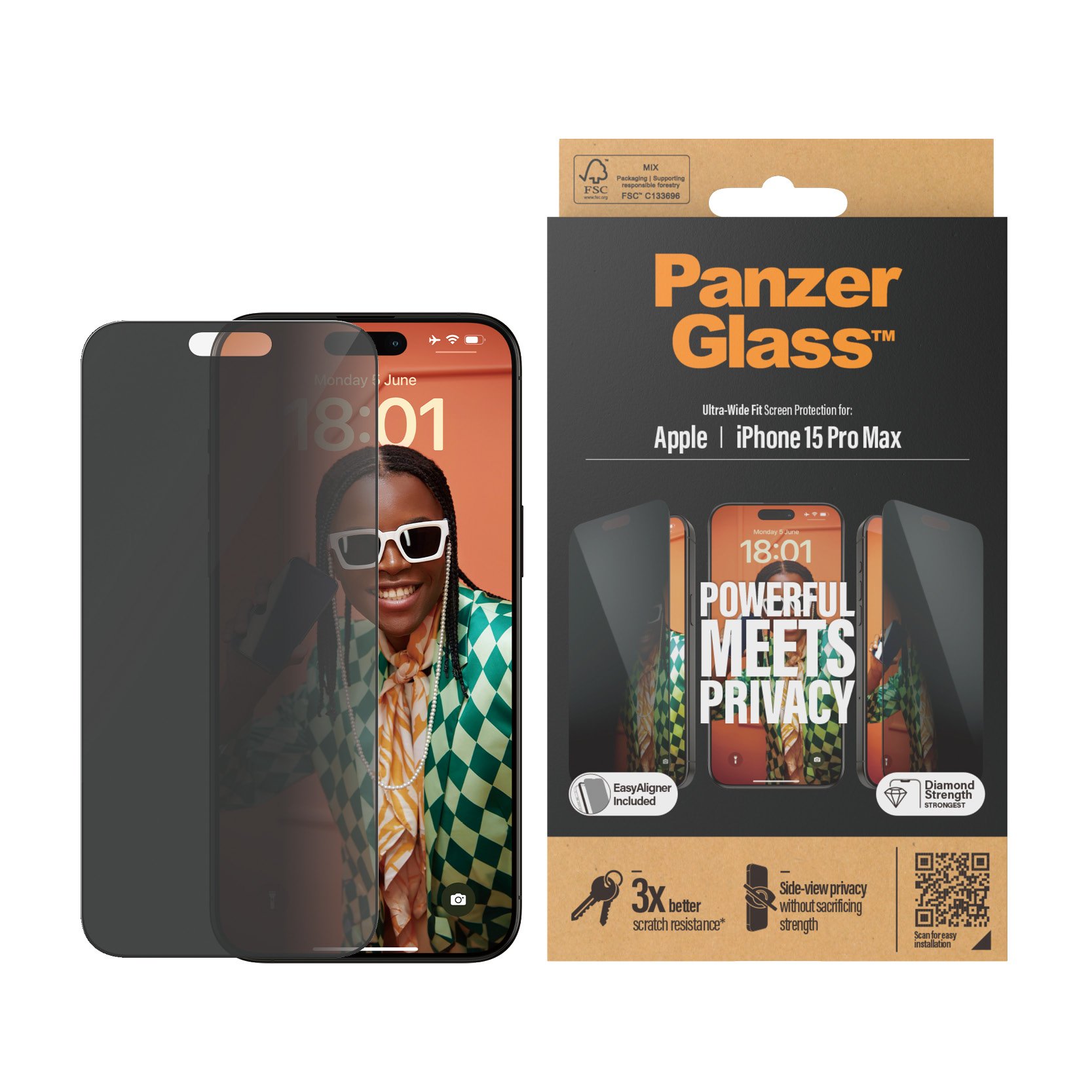 ™ | Privacy Edition   Skærmbeskyttelse   Ultra Wide Fit | Apple Iphone 15 Pro Max fra Panzerglass